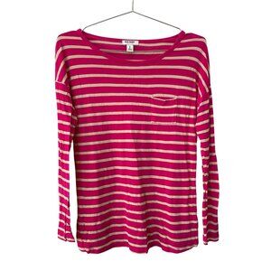 Old Navy Pocket Tee Size XS Striped Long Sleeve Pullover Pink Beige Everydaywear